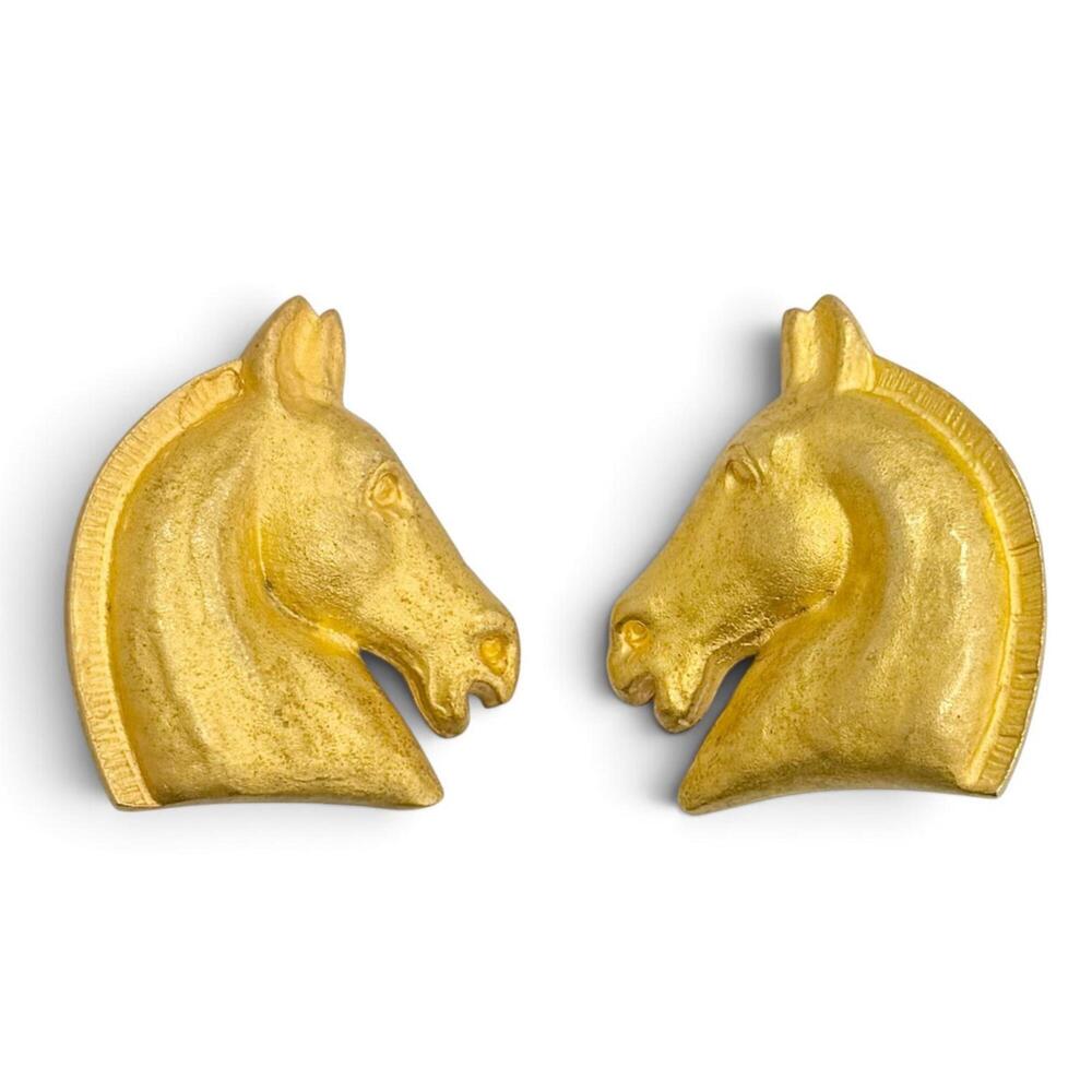 HERMES Vintage Cheval Horse Head Earrings, Gold, Women's, Heavyweight Design,...